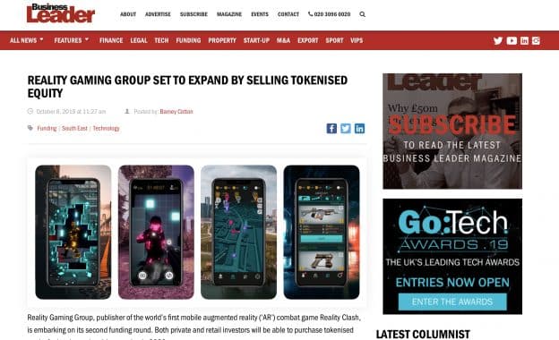 REALITY GAMING GROUP SET TO EXPAND BY SELLING TOKENISED EQUITY