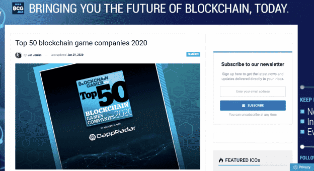 Top 50 blockchain game companies 2020