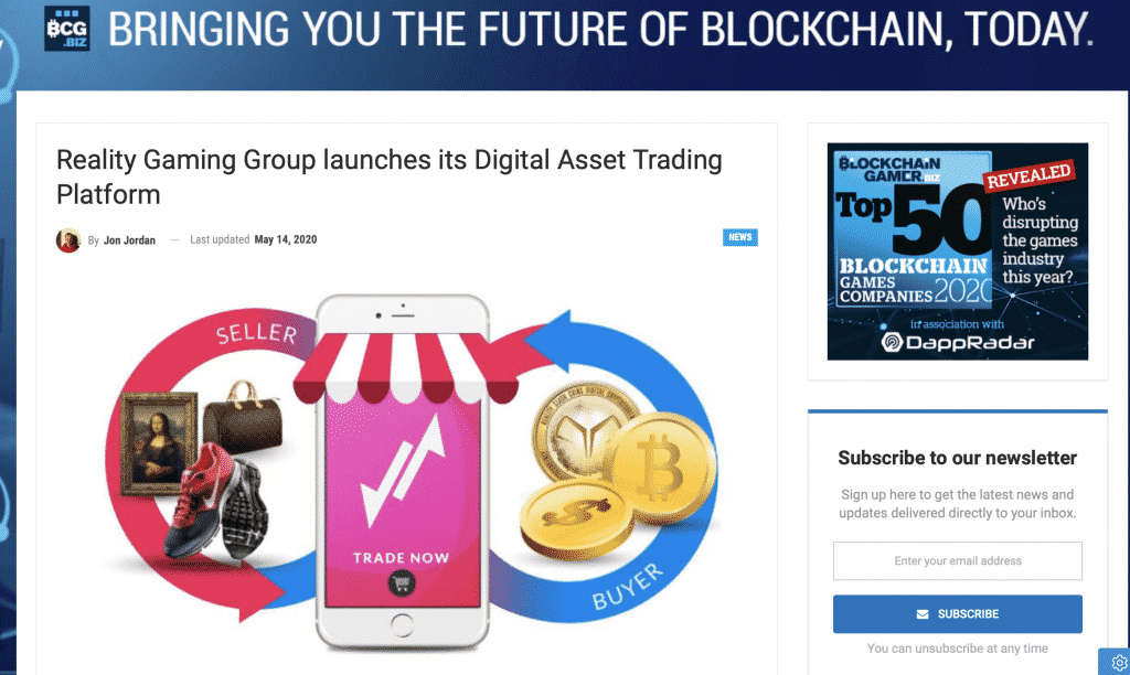 Reality Gaming Group launches its Digital Asset Trading Platform